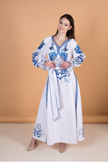 Вишите плаття Либідь (біла) купити в Україні від виробника Галичанка